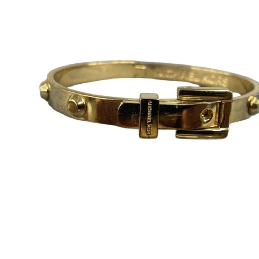 Michael Kors Gold Tone Belt Buckle Studded Hinged Bangle Bracelet